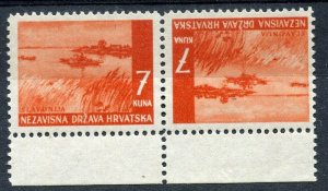 CROATIA; 1940s early WWII pictorial issue fine MINT MNH TETE-BECHE Pair, 7k