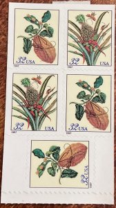 US #3128b MNH Booklet Pane of 5 Merian Botanical Prints L42