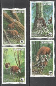 TK022 1984 ZAIRE CONGO WWF ANIMALS FAUNA OKAPI #875-78 MICHEL 12 EURO 1SET MNH
