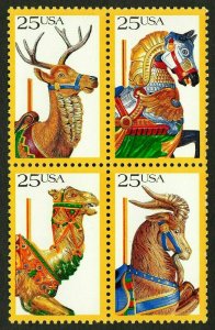 1988 Carousel Animals Block Of 4 25c Stamps - Sc# 2390-2393 - MNH, OG - CW324