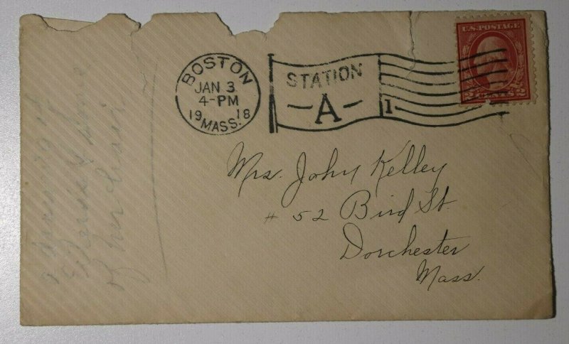 US Sc#406 Used On Cover 1918 Boston MA Station A Flag Cancel