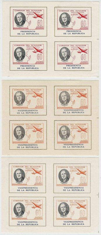 ECUADOR 1949 ROOSEVELT OFFICIAL Bts O266-O273+ FULL SET MINISHEETS OF FOUR MNH 