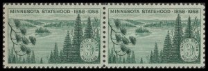 US 1106 Statehood Minnesota 3c horz pair MNH 1958