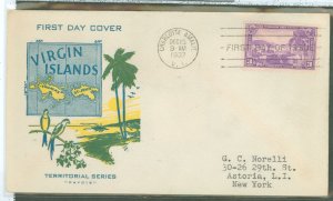 US 802 1937 3c Virgin Islands (part of the US possessions series) on an addressed (typed) FDC with a Pavois cachet