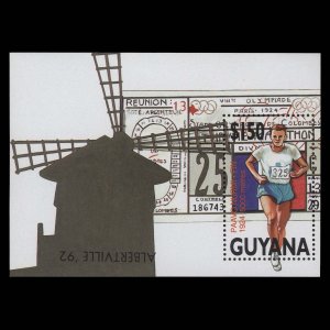 Guyana 1992 (Variety) $150 Pavvo Nurmi miniature sheet with inverted overprin...