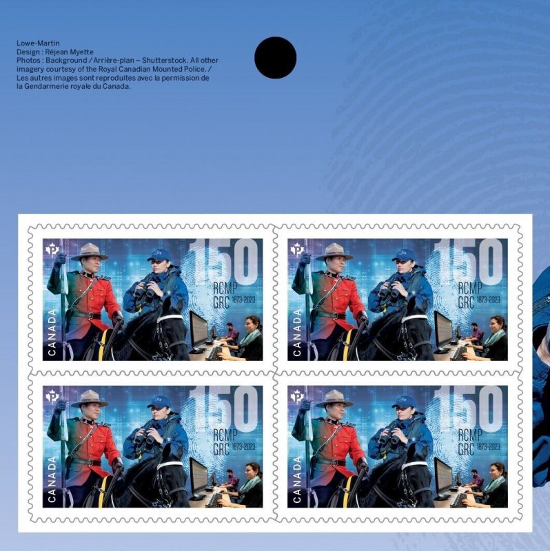 qlp. RCMP = ROYAL CANADIAN MOUNTED POLICE 150th = FRONT BK Page of 4 Canada 2023