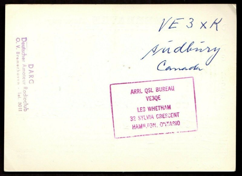 QSL QSO Radio Card DL1XA,Richard Dargatz, Bremerhaven, Germany (Q3431)