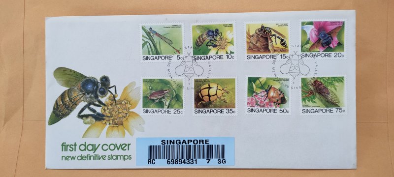 1985 SINGAPORE U/A REGISTERED FDC ON LOW VALUE INSECT SERIES DEFINITIVE