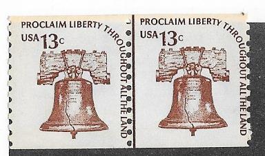 US#1618 $0.13 Liberty Bell  Joint Line Pair Shiny Gum (MNH) CV $0.75