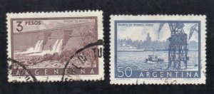ARGENTINA SCOTT #632, 638 USED  50c, 3p 1956