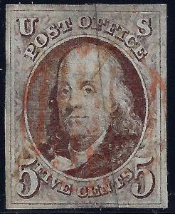 U.S. 1 1847 VF app. 4 Margin (71717)