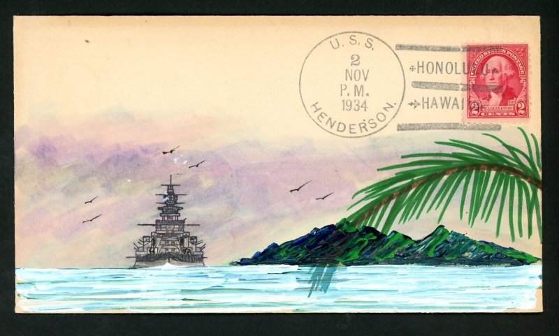 Hand Painted Navy Cover - U.S.S. Henderson