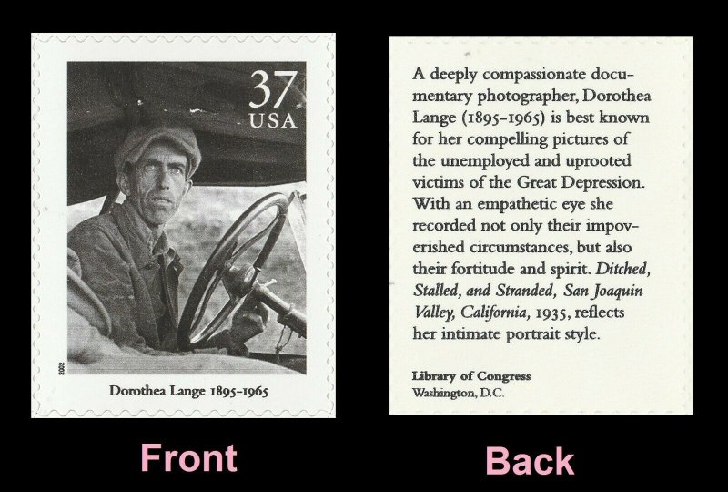 US 3649l American Photography Dorothea Lange 37c single MNH 2002