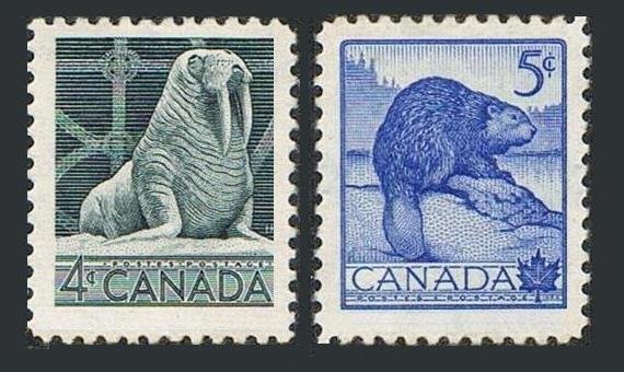 Canada 335-336 blocks/4,MNH.Michel 286-287. Wildlife Week,1954.Walrus,Beaver.