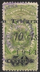 NICARAGUA 1911 10c on 50c Telegraph Stamp Hisc. No. 144 Used
