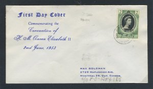 Montserrat 1953 QEII Coronation on First Day Cover.