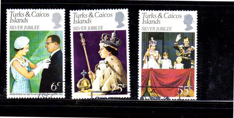 TURKS & CAICOS ISLANDS #321-323  1977  ROYALTY        F-VF  USED