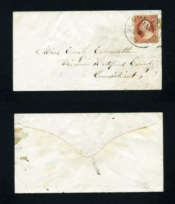 # 26 on cover from Ellington, CT to WIndsor, CT - 5-5-1850's