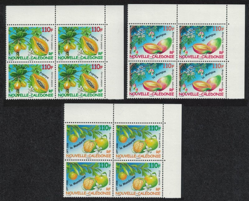 New Caledonia Mango Papaya Mandarin Fruit 3v Corner Blocks of 4 SG#1440-1442