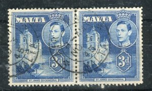 MALTA; 1940s early GVI pictorial issue fine used 3d. Postmark Pair