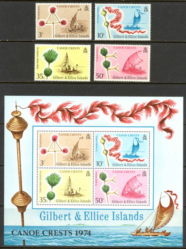 Gilbert & Ellice Islands Sc# 222-225a MNH 1974 Crests & Canoes