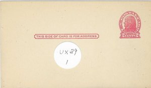 Scott# UX29  1 US Postal Card