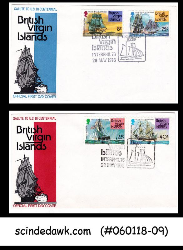 BRITISH VIRGIN ISLANDS  1976 U.S. BICENTENNIAL / VINTAGE SHIPS - SET OF 2 FDCs