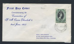 Pitcairn Islands 1953 QEII Coronation on First Day Cover.