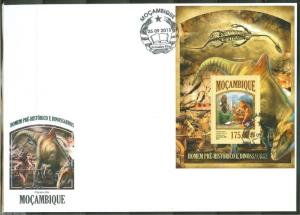 MOZAMBIQUE  2013  PRE- HISTORIC MAN & DINOSAURS  SOUVENIR SHEET FIRST DAY COVER