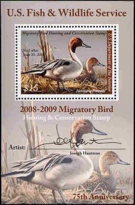 RW75B 2008 MIGRATORY BIRD MINI SHEET.  ARTIST SIGNED DUCK STAMP  F-VF+ - SALE!