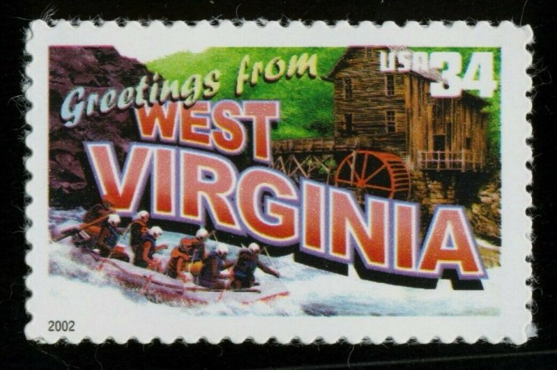 #3608 34c Greetings From West Virginia, Mint **ANY 4=FREE SHIPPING**