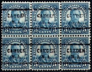 1927 US Scott #- 637 5 Cents Theodore Roosevelt Camden N.J. Precancel Block/6