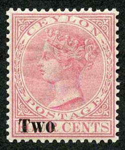 Ceylon SG205 two (SG type 32) on 4c rose M/Mint