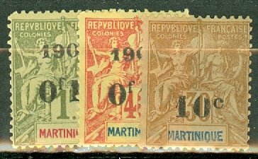 NY: Martinique 54 unused no gum; 56-8, 60 mint CV $114.50; scan shows only a few
