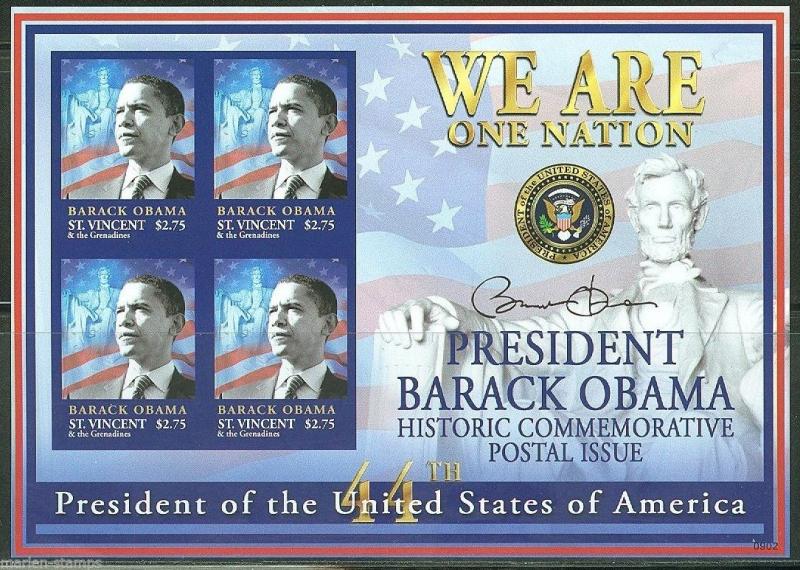 ST. VINCENT GRENADINES BARACK OBAMA  SHEET  SC#3651 ABE LINCOLN    IMPF  MINT NH