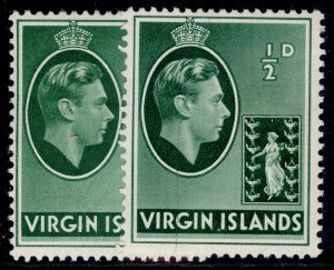 BRITISH VIRGIN ISLANDS GVI SG110 + 110a, ½d PAPER VARIETIES, M MINT.