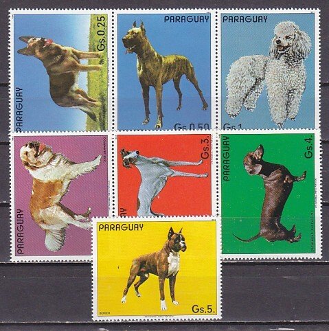 Paraguay, Scott cat. 2106a-f -2107. Various Dogs issue. ^