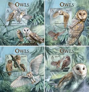 Solomon Islands - 2012 Owls, Barn, Fearful - 4 Souvenir Sheets - SLM12113dlx