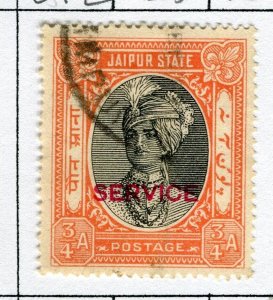 INDIA JAIPUR; 1936 early local Man Singh issue SERVICE fine used 3/4a. value 