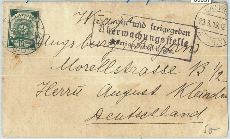 69037 - LATVIA - POSTAL HISTORY - COVER from KURLAND with GERMAN censor 1919