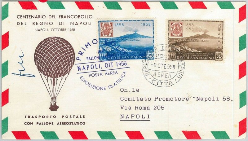 60206a  - STORIA POSTALE - AVIAZIONE: PALLONE Balloon flight SAN MARINO 1958