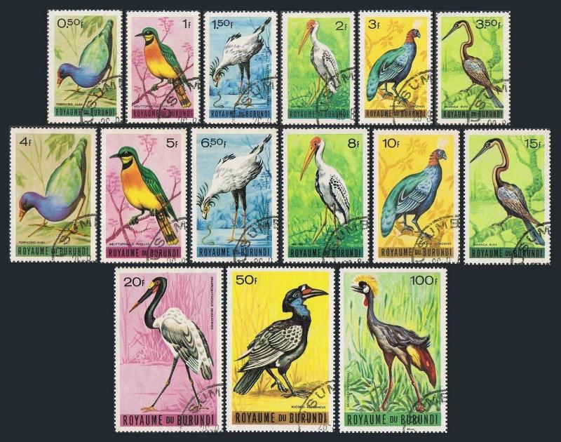 Burundi 111-125,CTO.Michel 143-157. Birds 1965.Purple gallinule,Little bee-eater