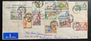 1957 Tristan Da Cunha Airmail Cover To Marion IN USA Sc#14-25