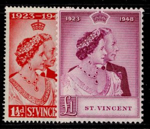 ST. VINCENT GVI SG162-163,  1949 ROYAL SILVER WEDDING set, NH MINT. Cat £30.