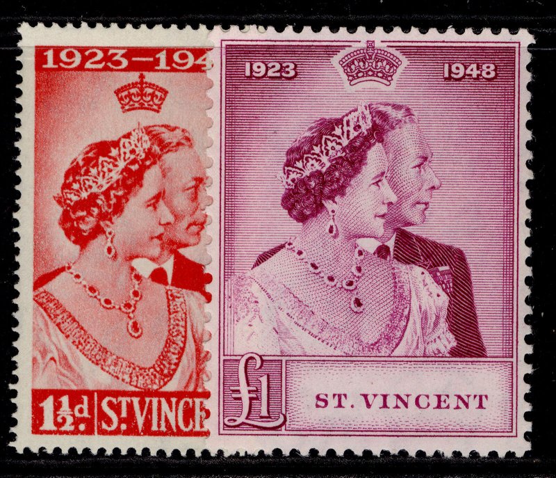 ST. VINCENT GVI SG162-163,  1949 ROYAL SILVER WEDDING set, NH MINT. Cat £30.