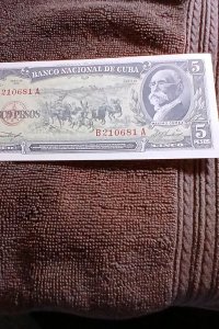 CUBA-1958.BANCO NACIONAL.5 PESOS.MAXIMO GOMEZ.B210681A.UNCIR.