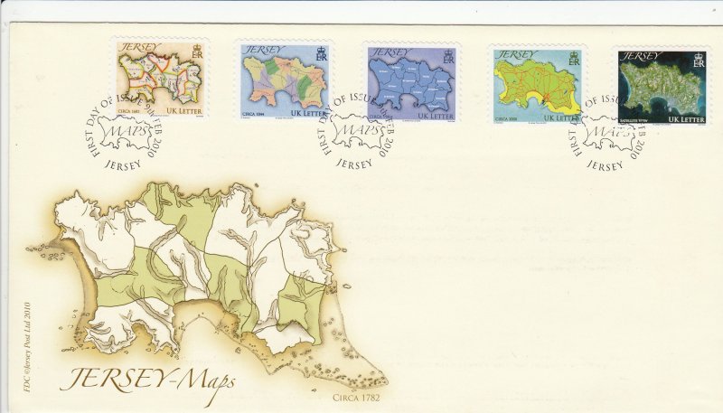 Jersey 2010  Island Maps Set of 5 on official FDC