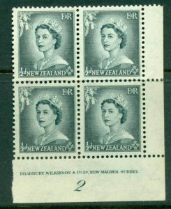 New Zealand 1954 QEII 1/2d Grey Plate 2 Block 4 MH/MUH Lot25324