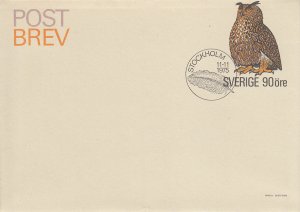 Sweden Post Brev 90o Owl Cancel: Feather 11.11.1975