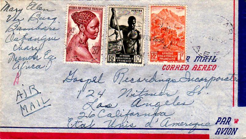 French Equatorial Africa 1F Mountainous Shore Line, 10F Niger Boatman, and 20...